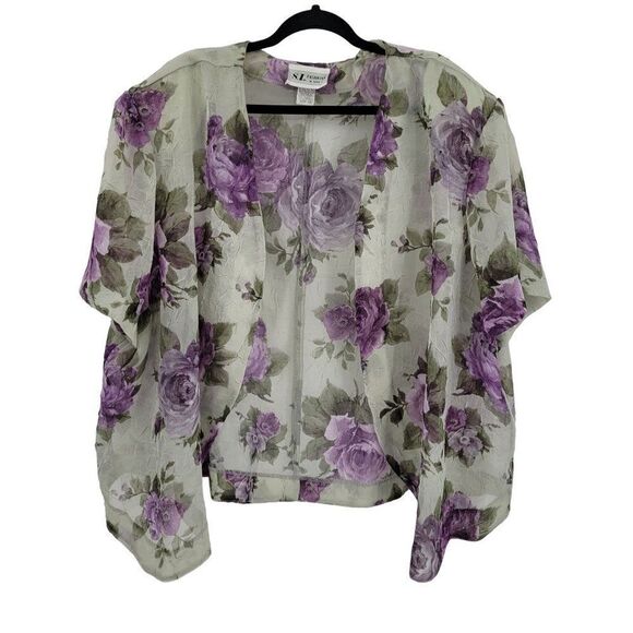 Vintage 80's Dress Set Plus Size 32W Crinkle Chiffon Shift Maxi Floral Sage - Picture 8 of 16